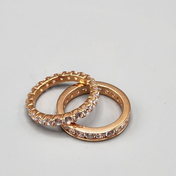 Rose Gold Plated Eternity Band Set of 2 Sterling Silver 925 Size 9 7.6g - Picture 1 of 7